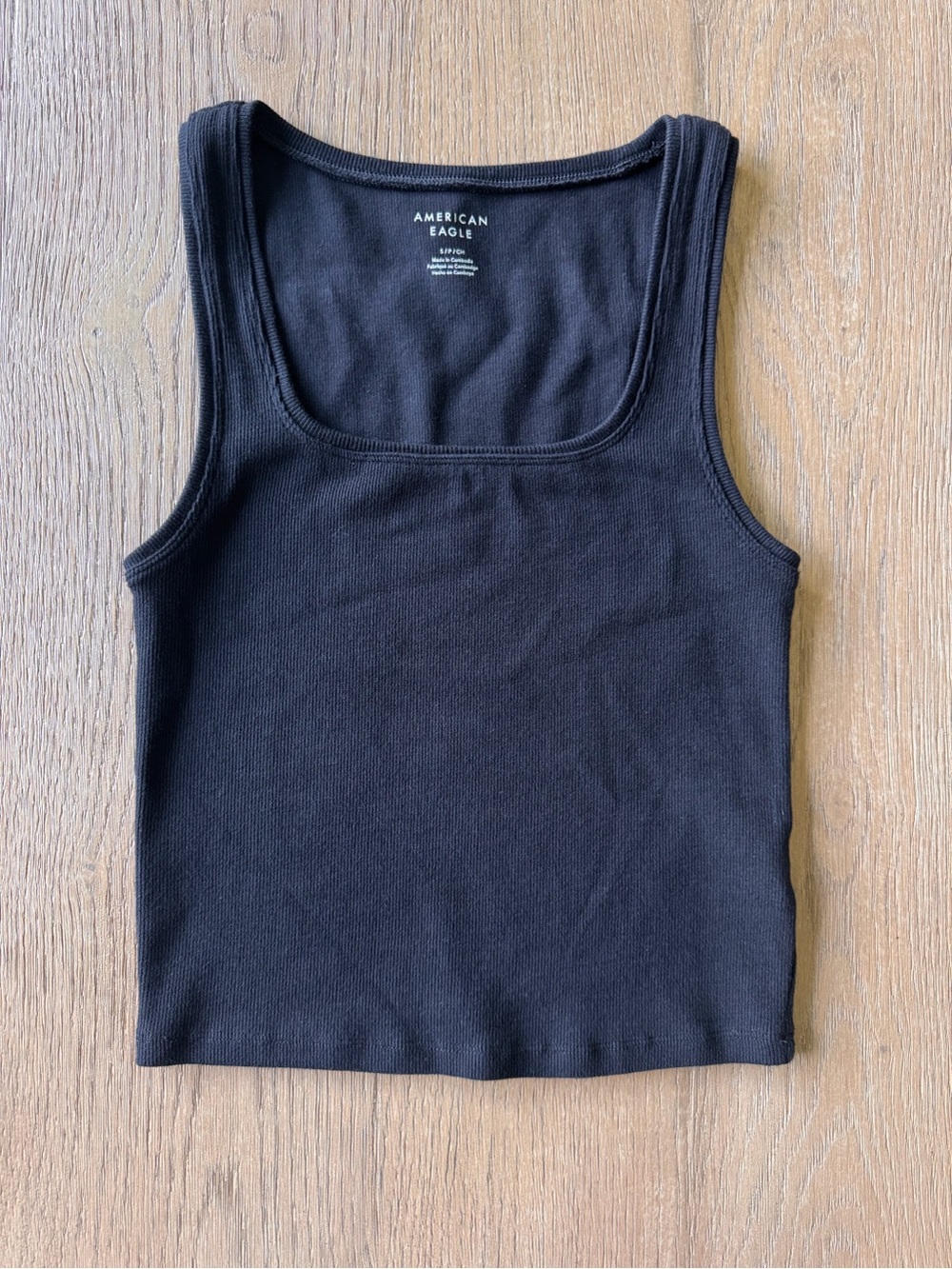 American Eagle Black Ribbed Square-Neck Tank Top
